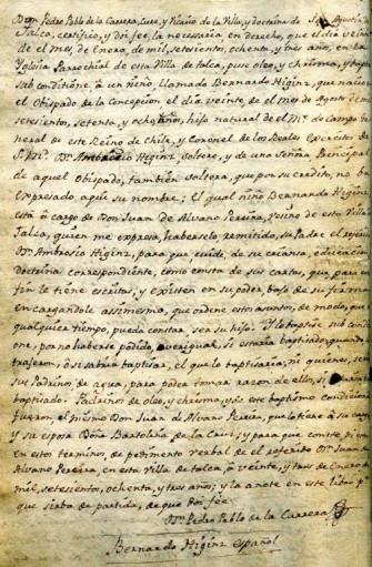 La infancia de Bernardo OâHiggins en Talca